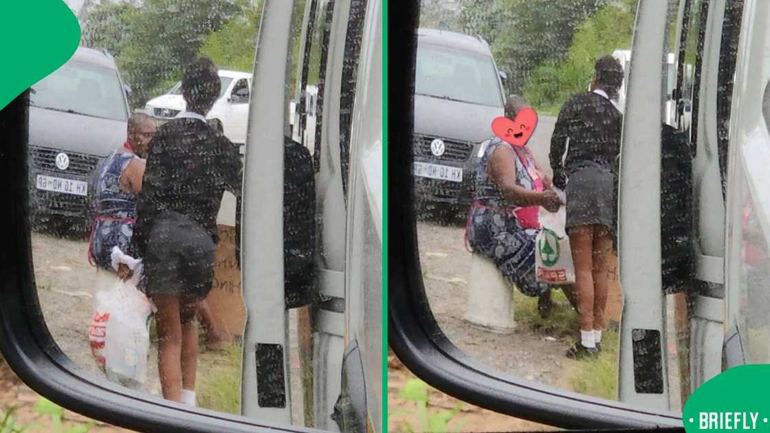 The visual on the right captured the daughter standing, wearing a school uniform