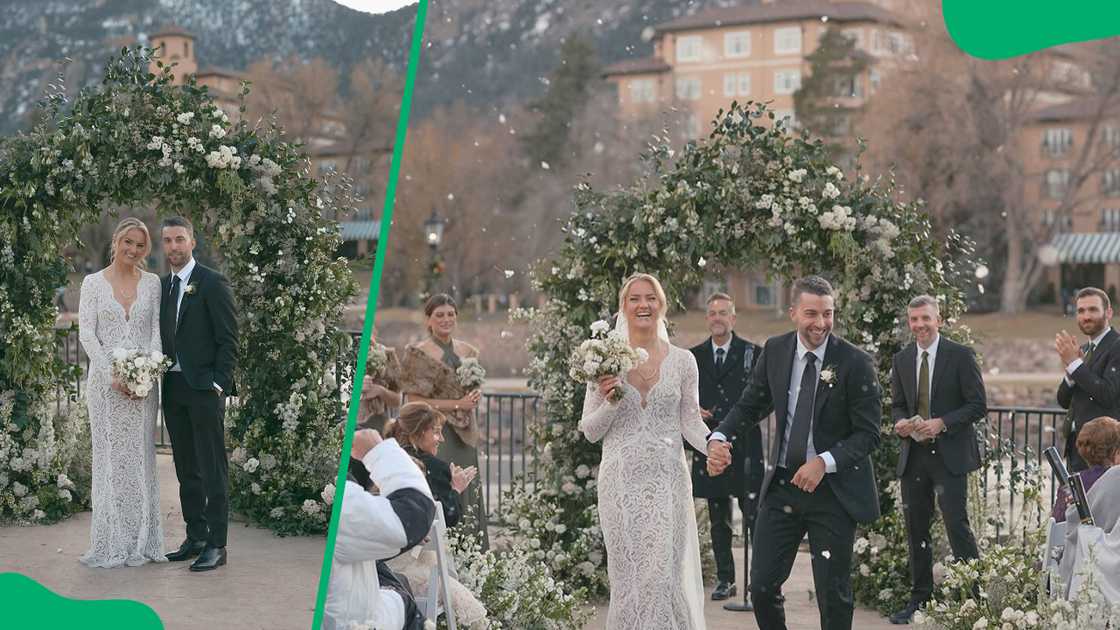 Tyler Heaps and Lindsey Horan during their wedding ceremony Tyler Heaps and Lindsey Horan during their wedding ceremony