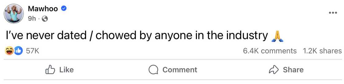 MaWhoo claims she has never been involved with anyone in the industry
