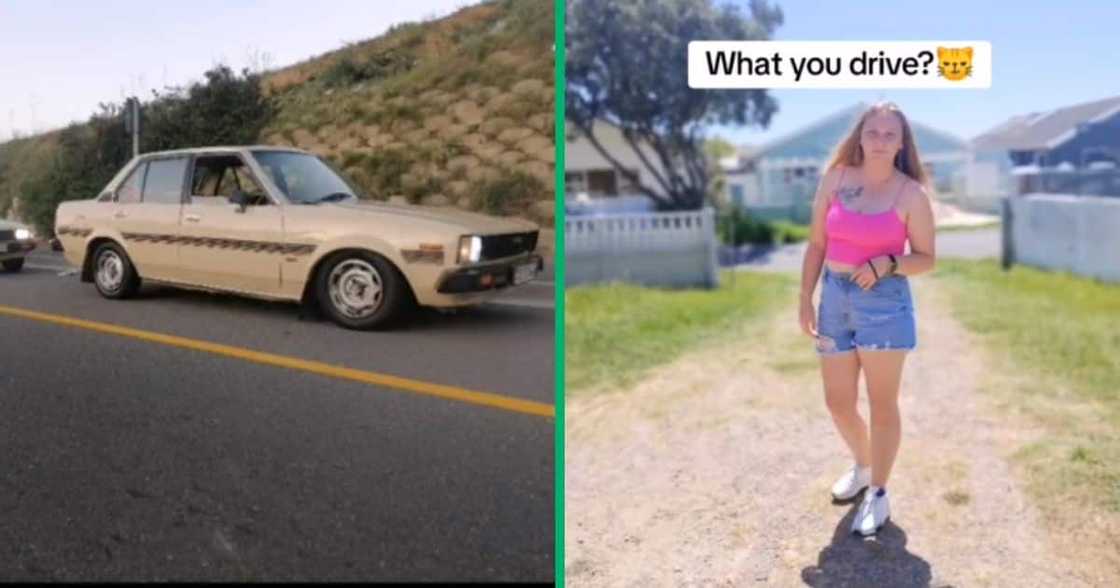 woman shows off her old school Toyota woman shows off her old school Toyota