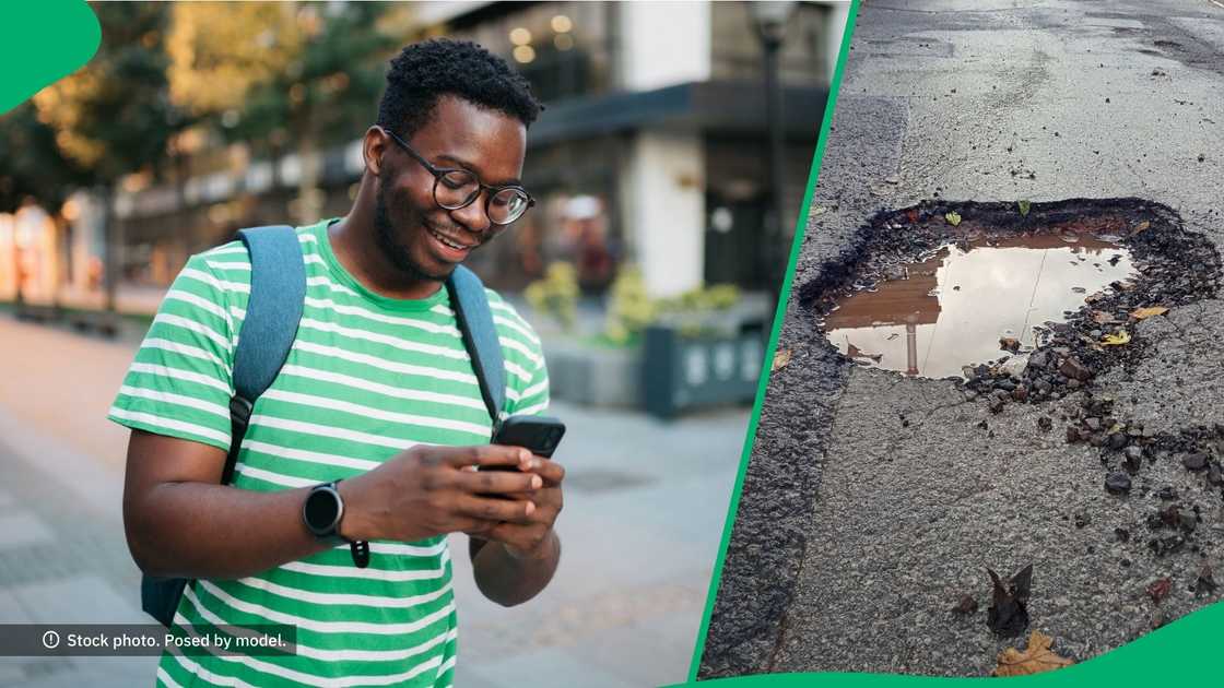 People saw a man fill a pothole. People saw a man fill a pothole.