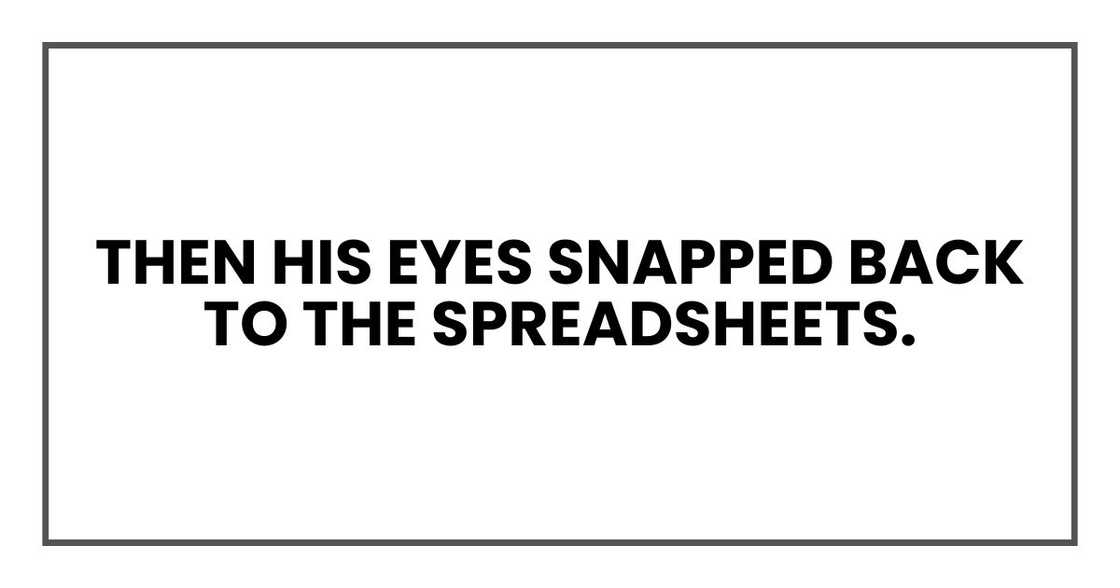 Then his eyes snapped back to the spreadsheets.