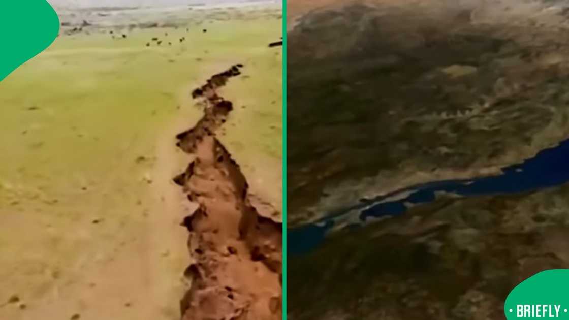 The image on the right showed how Africa is splitting in half