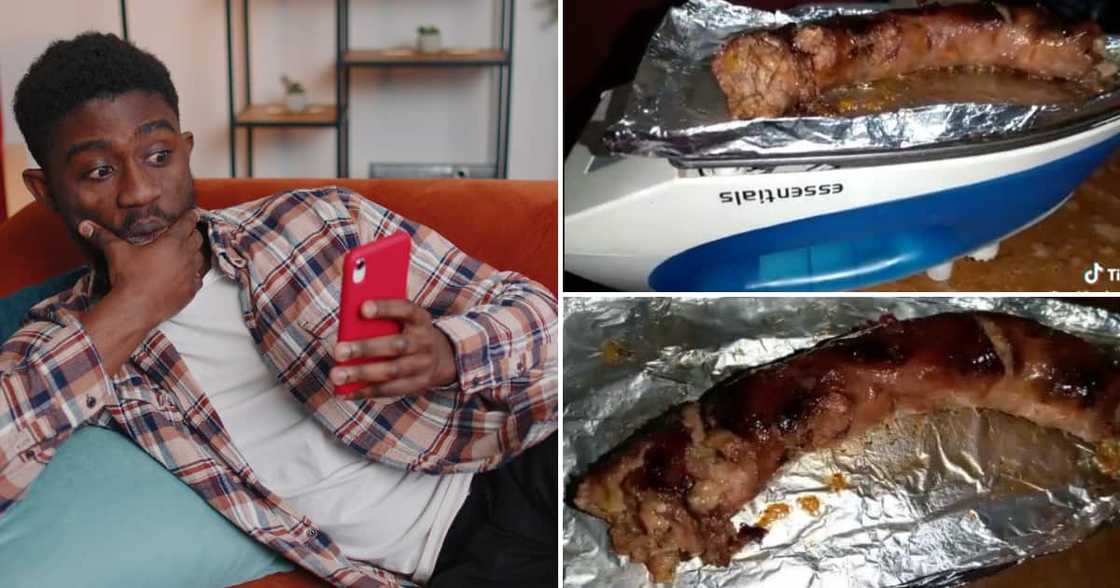 TikTok user @mohlomigwtlali70 has to use a clothing iron to cook his boerewors in res TikTok user @mohlomigwtlali70 has to use a clothing iron to cook his boerewors in res