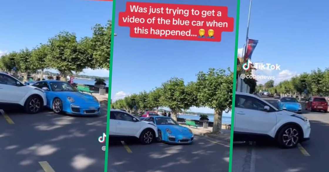 TikTok user @cohonews shared the footage showing the SUV mindlessly hitting the Porsche