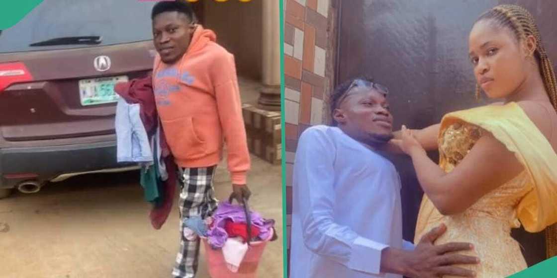 Nigerian woman excited as hubby packs her clothes set for washing Nigerian woman excited as hubby packs her clothes set for washing