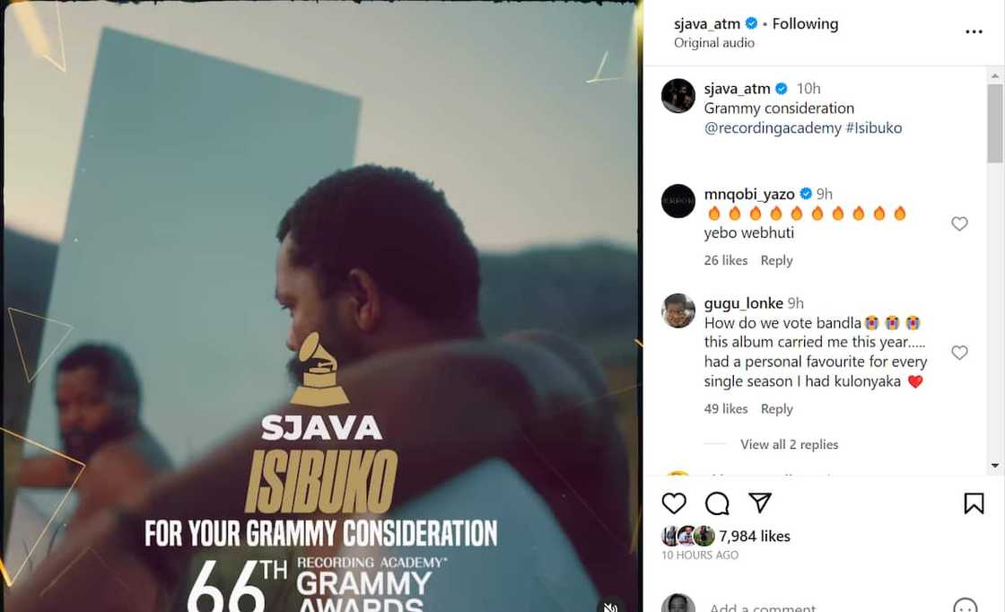 Sjava announced he is seeking the Best African Music Performance Grammy Award nomination.