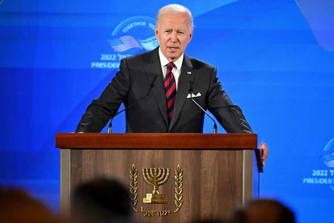 US President Joe Biden gives a joint press conference in Israel -- the first stop of his Middle East tour