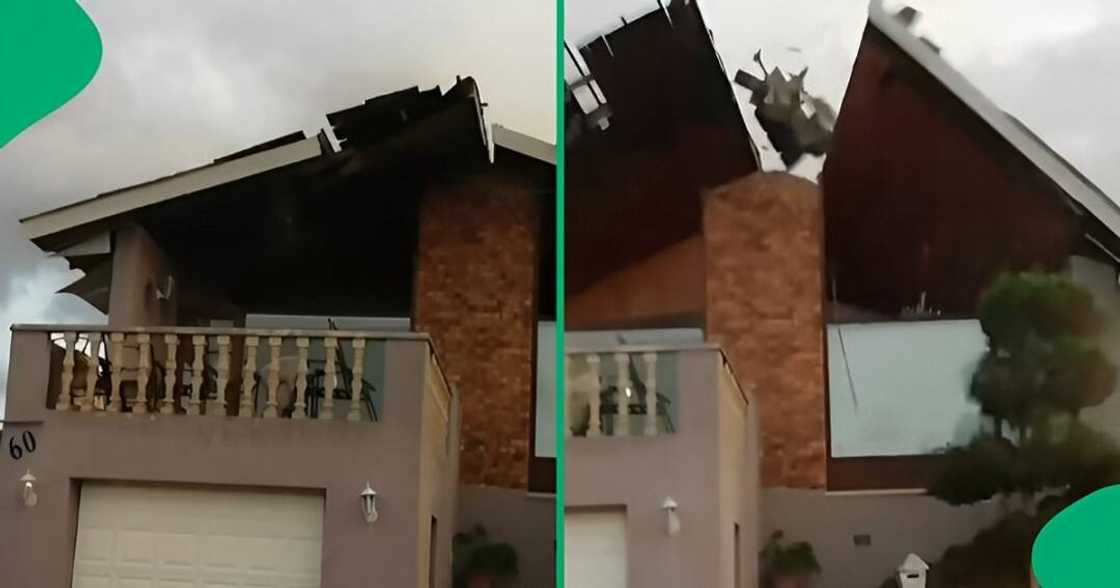 A video shows a house's roof being blown away by the strong wind and rainfall in Cape Town.