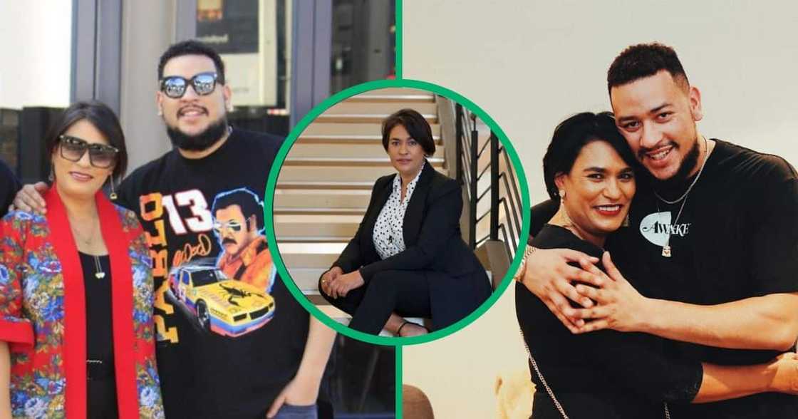 Podcast owner Lynn Forbes celebrated Springboks win against France with her son AKA's picture. Podcast owner Lynn Forbes celebrated Springboks win against France with her son AKA's picture.