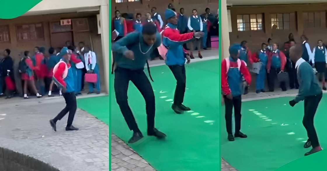 A TikTok video shows a group of schoolboys dancing on the playground.