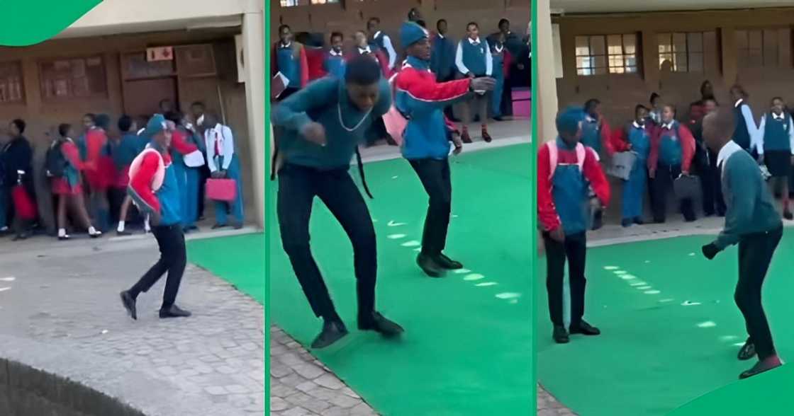 A TikTok video shows a group of schoolboys dancing on the playground. A TikTok video shows a group of schoolboys dancing on the playground.