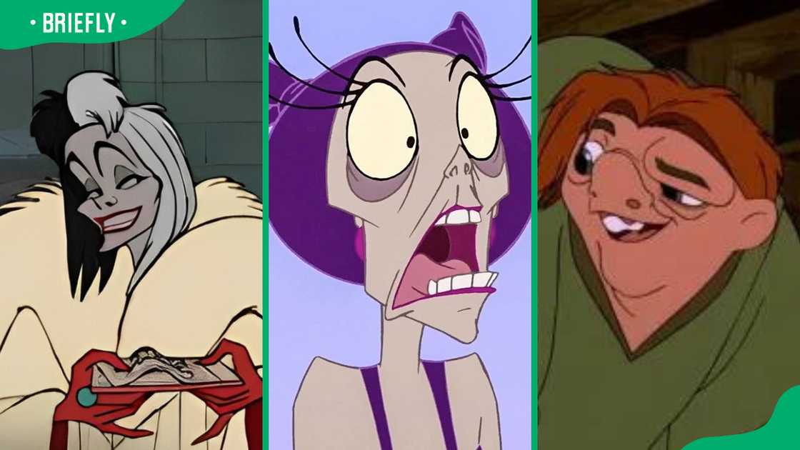 Cruella de Vil (L), Yzma (C), and Quasimodo (R).