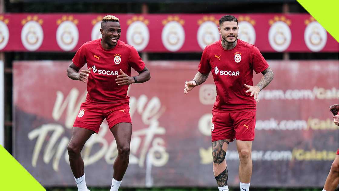 Victor Osimhen training with Mauro Icardi at Galatasaray.