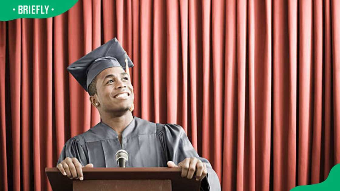A graduate giving a speech A graduate giving a speech