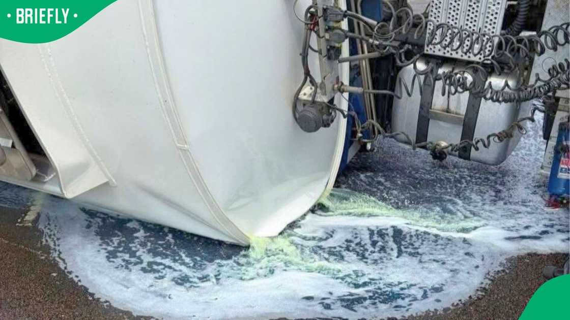 Diesel spilled out of the tanker following the crash Diesel spilled out of the tanker following the crash