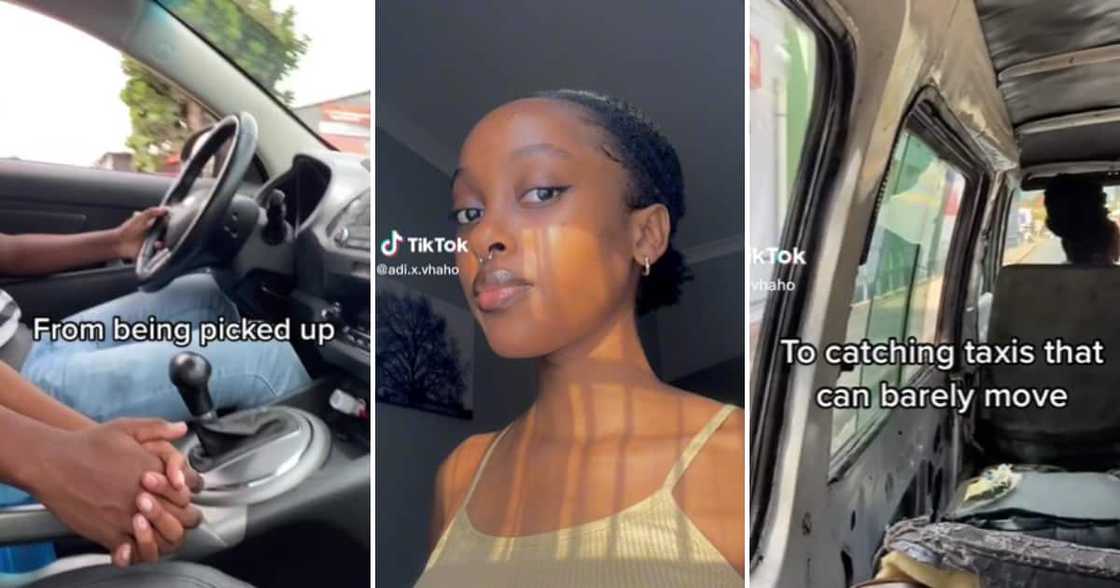 TikTok user @adi.x.vhaho shared a video showing her driving in her ex-man’s cushy car, and what she rides in now TikTok user @adi.x.vhaho shared a video showing her driving in her ex-man’s cushy car, and what she rides in now