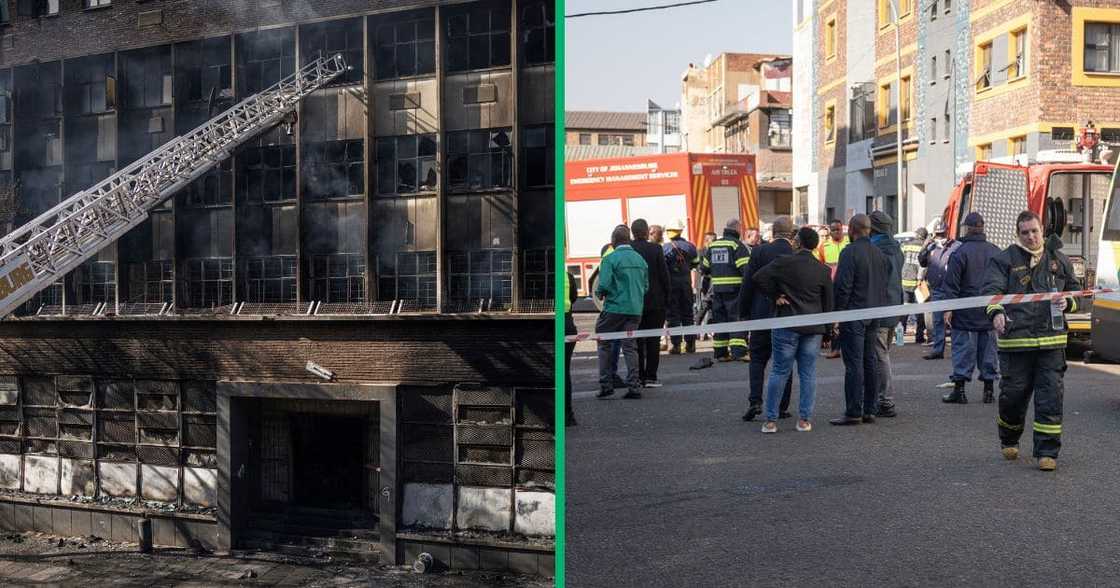 Firefighters and healthcare professionals are deployed at the scene after fire at a five-story building in South Africa's Johannesburg city