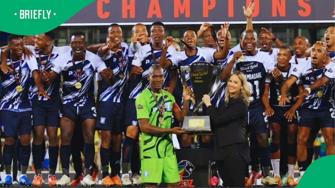 Magesi FC celebrate winning the Carling Knockout Cup. Magesi FC celebrate winning the Carling Knockout Cup.