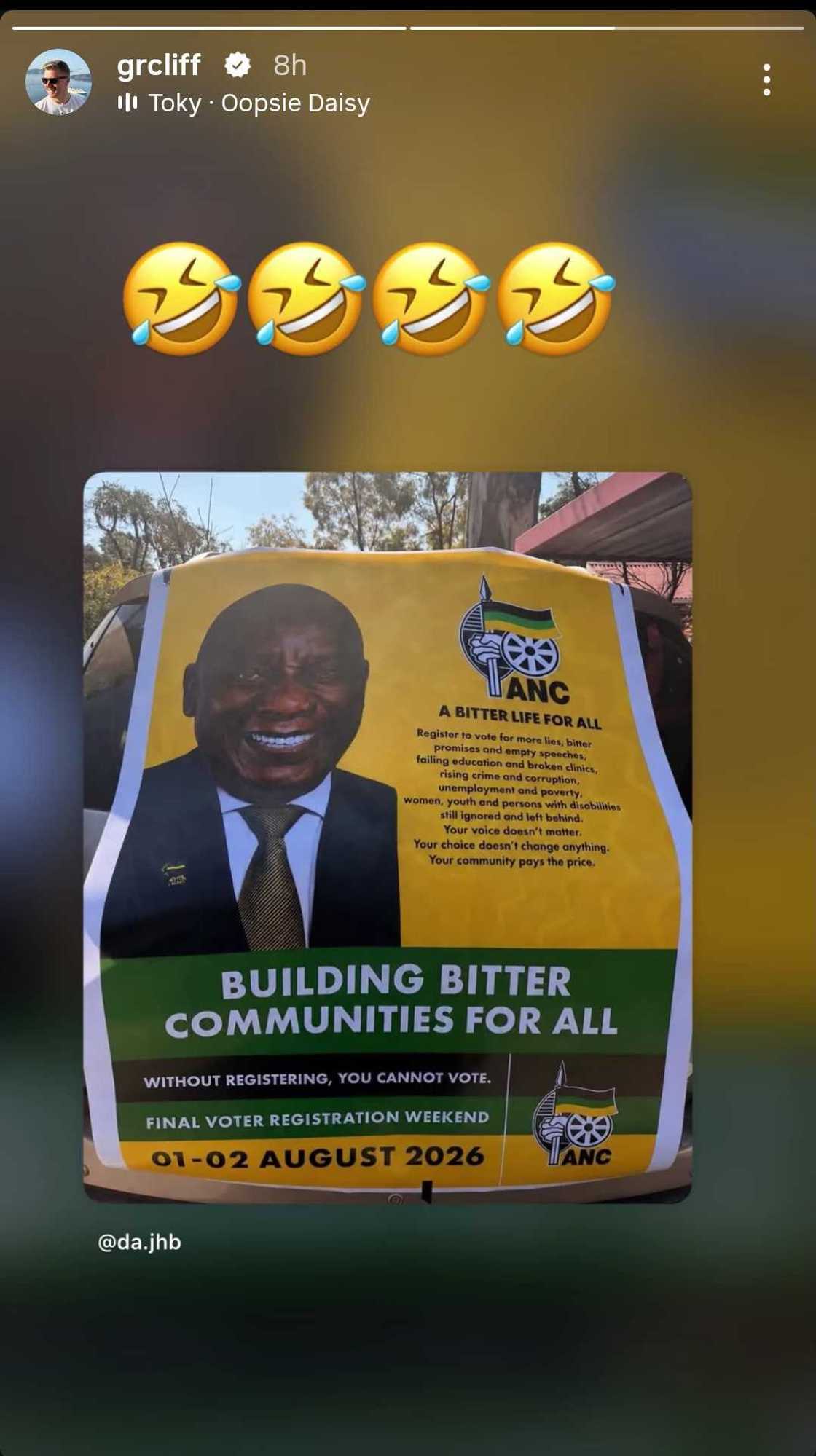 Gareth Cliff reacts to DA’s parody ANC poster Gareth Cliff reacts to DA’s parody ANC poster