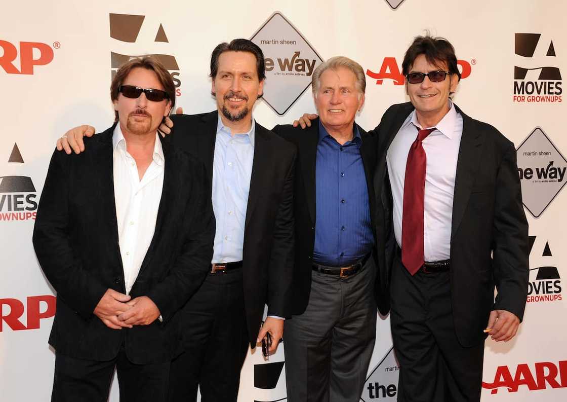 Emilio Estevez, Ramon Estevez, Martin Sheen, and Charlie Sheen (left to right) during the screening of The Way at Nokia Theatre L.A. Live in September 2011. Emilio Estevez, Ramon Estevez, Martin Sheen, and Charlie Sheen (left to right) during the screening of The Way at Nokia Theatre L.A. Live in September 2011.