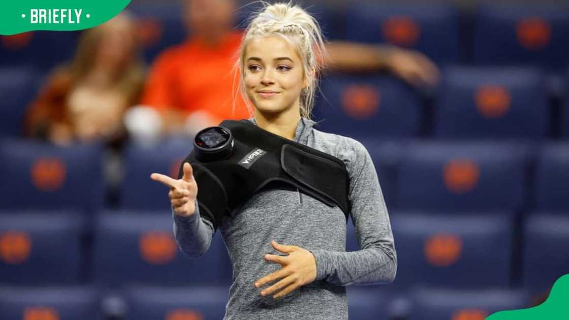 Sportswoman Olivia Dunne before a meet against Auburn at Neville Arena in 2023 Sportswoman Olivia Dunne before a meet against Auburn at Neville Arena in 2023