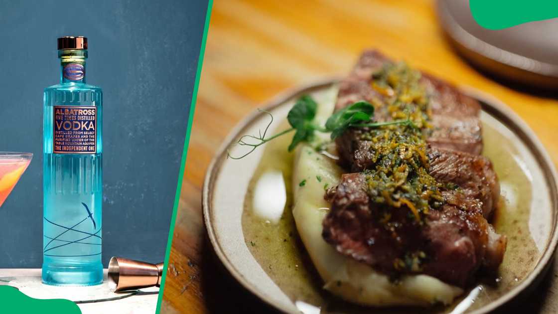 Bacini's on Kloof's vodka (L). Florentine Sirloin with a zesty gremolata (R) Bacini's on Kloof's vodka (L). Florentine Sirloin with a zesty gremolata (R)