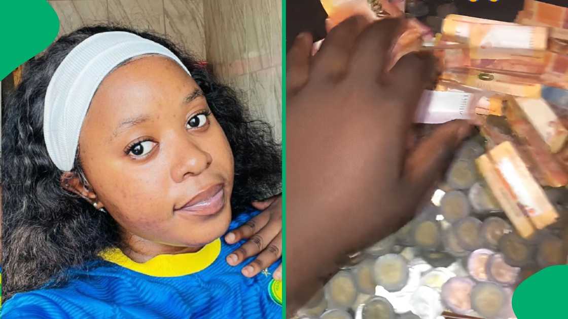 A lady shared a video showing R200 notes and R5 coins she saved A lady shared a video showing R200 notes and R5 coins she saved