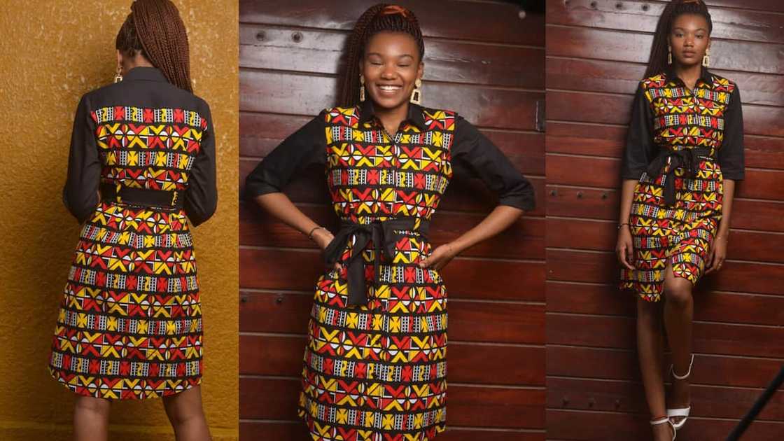 Mix-fabric knee-length shirt dress Mix-fabric knee-length shirt dress