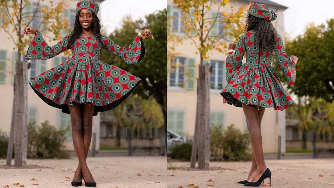 Elegant African print gown with long bell-sleeves and matching headwrap Elegant African print gown with long bell-sleeves and matching headwrap