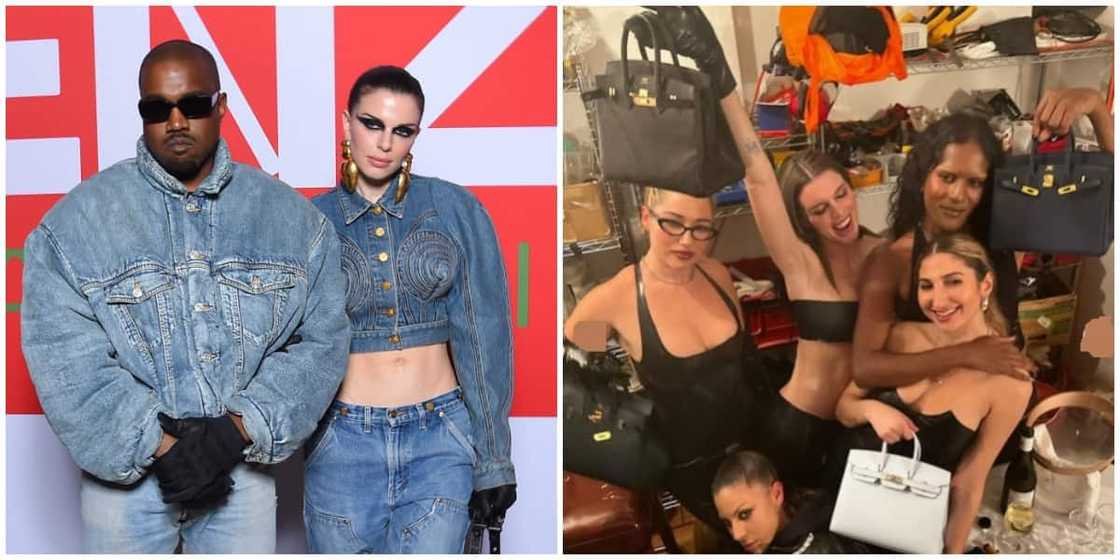 Photos of Kanye West and Julia Fox with her friends. Photos of Kanye West and Julia Fox with her friends.