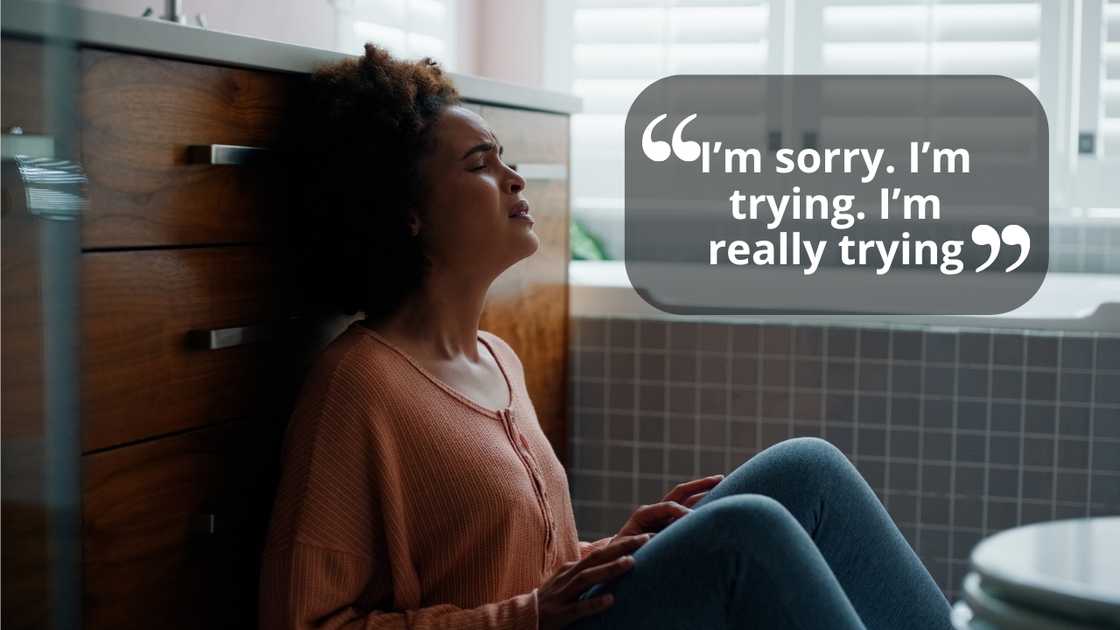 A woman sitting in the bathroom with depression and anxiety A woman sitting in the bathroom with depression and anxiety