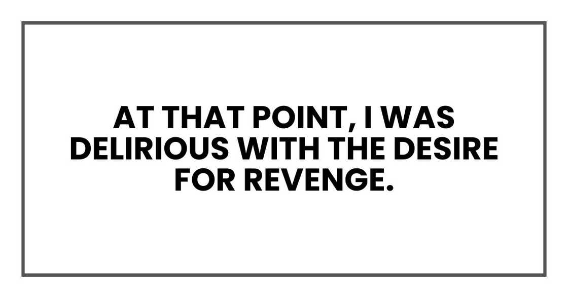 At that point, I was delirious with the desire for revenge.