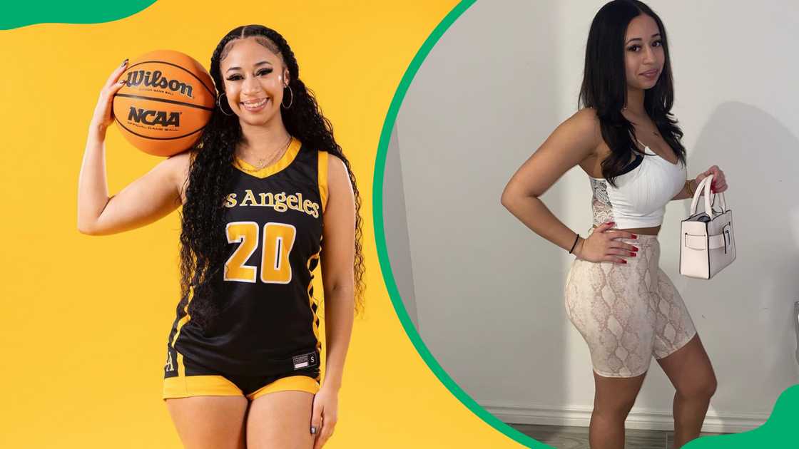 Jaden Newman in sportswear holding a basketball and she poses in a white and brown outfit before heading out Jaden Newman in sportswear holding a basketball and she poses in a white and brown outfit before heading out