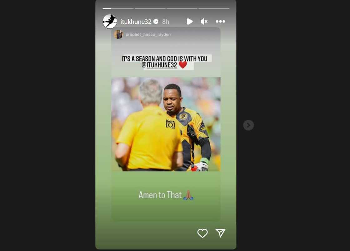 Itu Khune shared his first post after being suspended a week ago