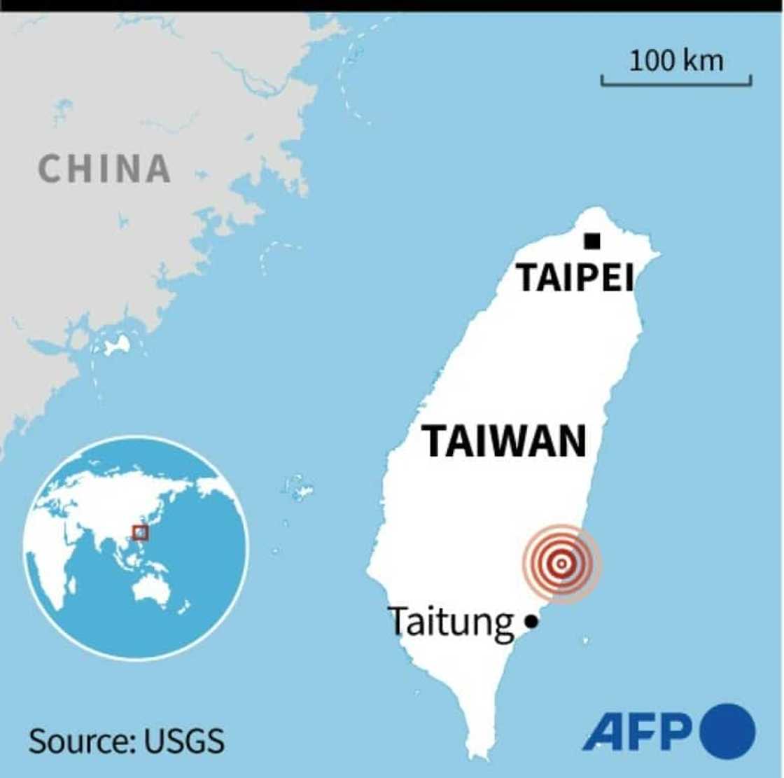 A map of Taiwan locating the epicentre of a 6.9-magnitude quake on September 18