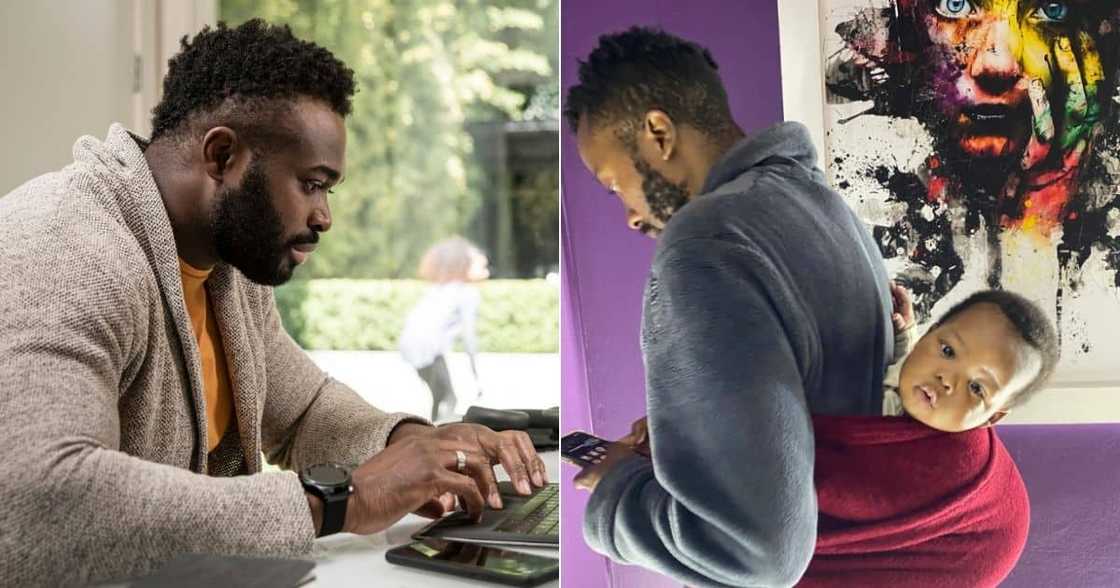 Man gets help putting baby to sleep Man gets help putting baby to sleep