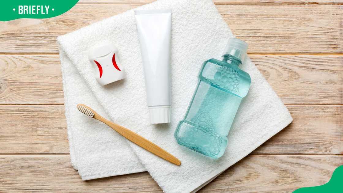 Oral care products on a light background Oral care products on a light background
