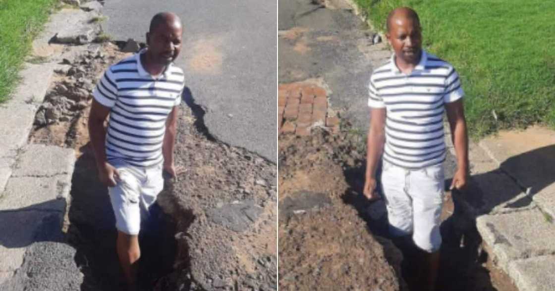 “The City of Potholes”: Man Stands Waist Deep in Street Pothole, SA Seriously Gatvol “The City of Potholes”: Man Stands Waist Deep in Street Pothole, SA Seriously Gatvol