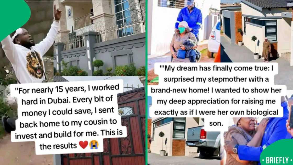 The screenshot on the right showed his step mother's reaction to seeing the big house