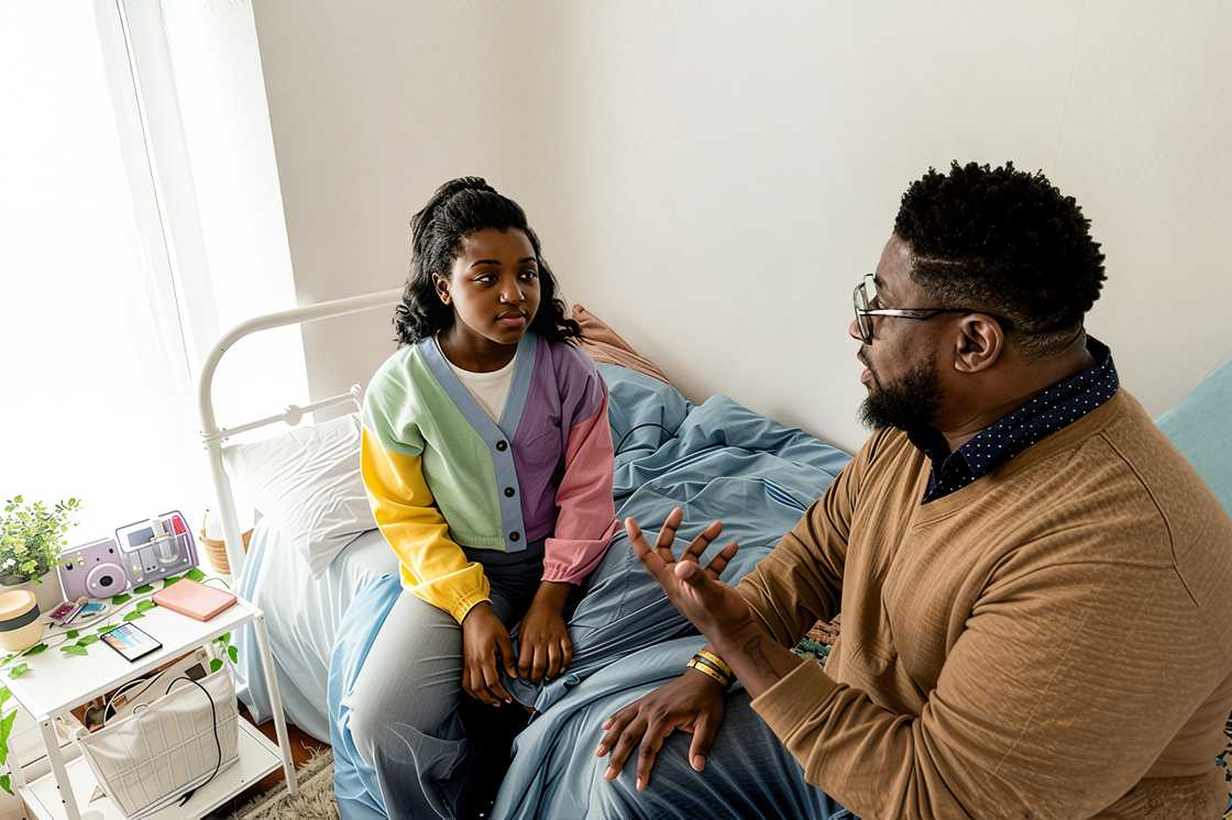 Father and daughter are discussing