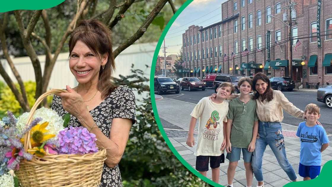 Theresa holding a bouquet (L). Nist and her grandkids posing for a photo (R)