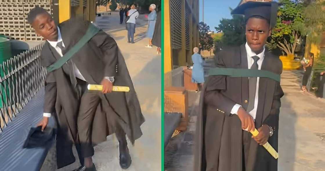 A young man reflected on his graduation day without his family A young man reflected on his graduation day without his family