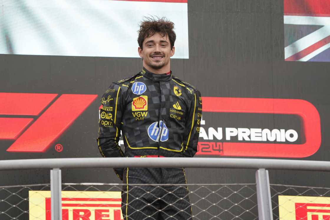 Charles Leclerc of Monaco and Ferrari at the finish of the F1 Grand Prix of Italy