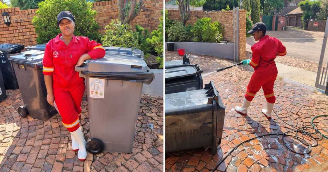 Mzansi peeps praised a woman for running a bin-washing business. Mzansi peeps praised a woman for running a bin-washing business.