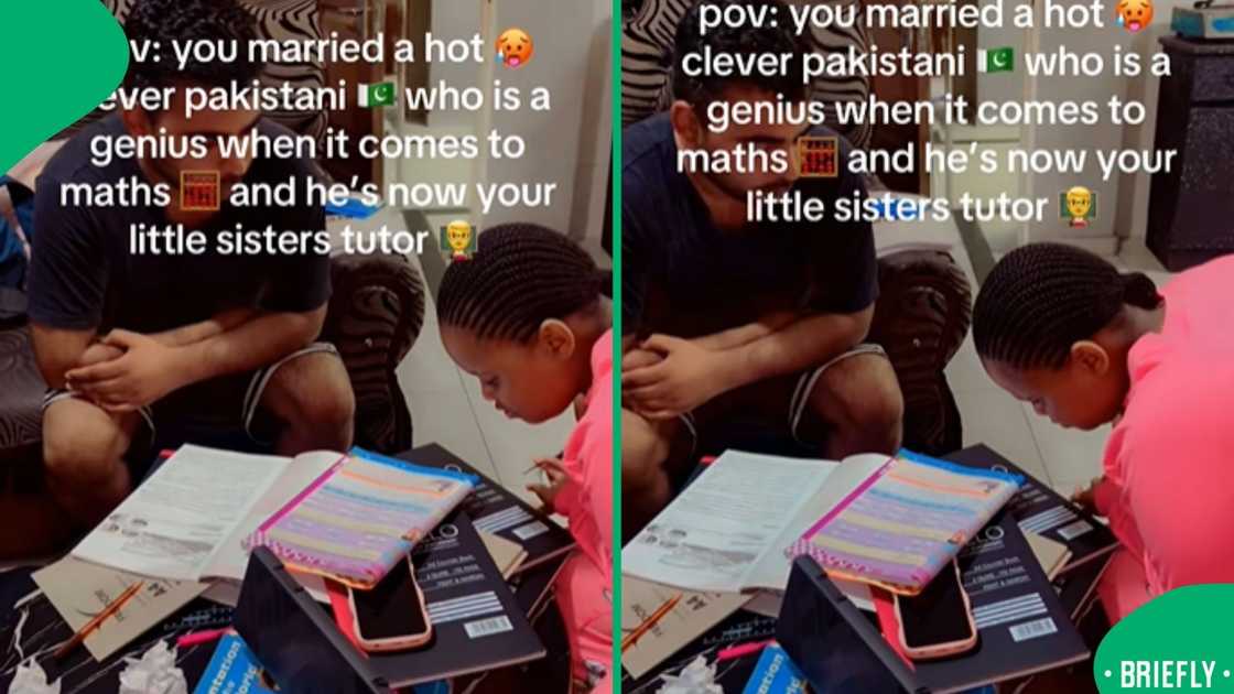 The visual of a woman and her Pakistani husband supporting her little sister with maths