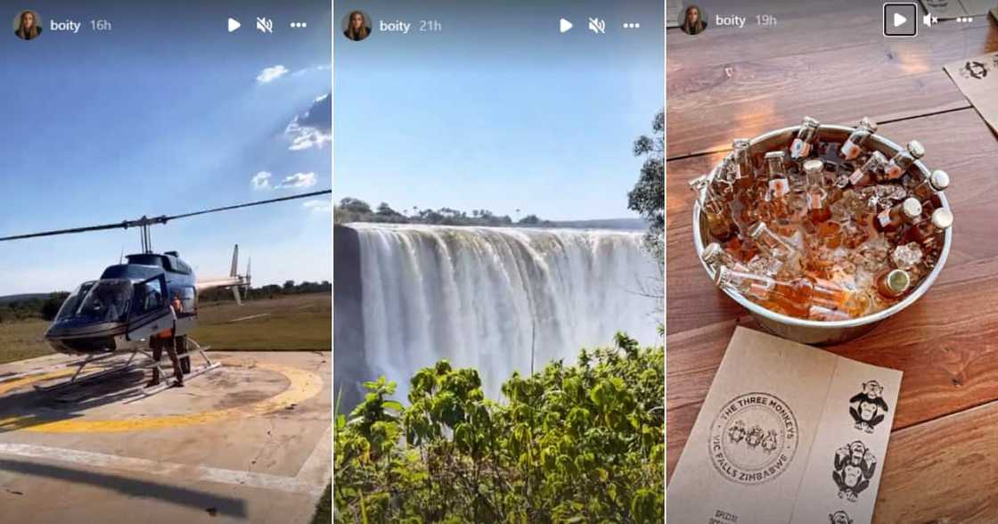 Boity Jets Off to Zimbabwe for Luxury Birthday Getaway, Takes Private Helicopter Over Magnificent Vic Falls