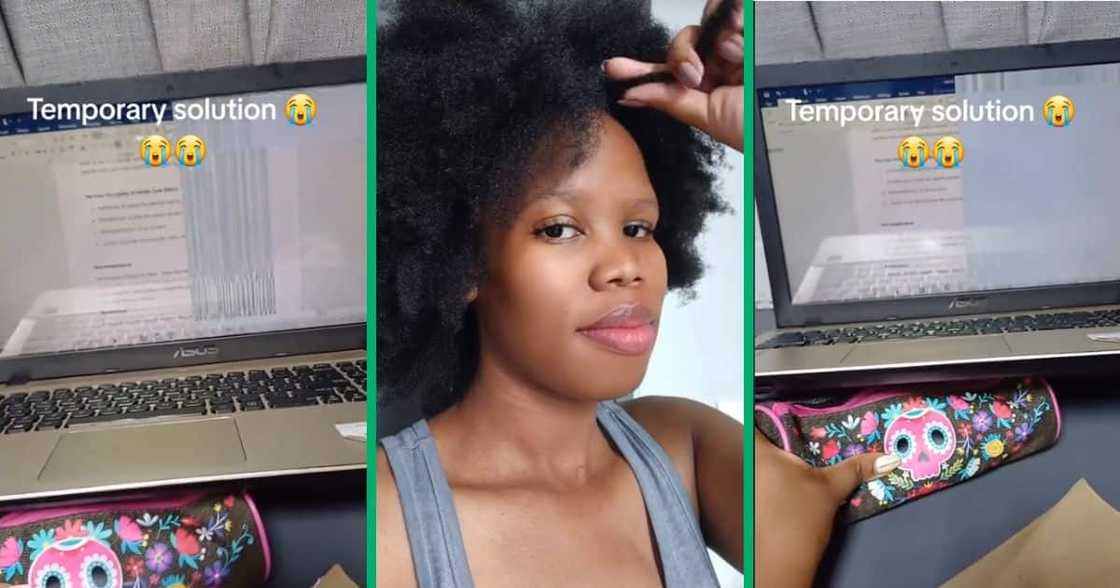 Woman's faulty laptop Woman's faulty laptop