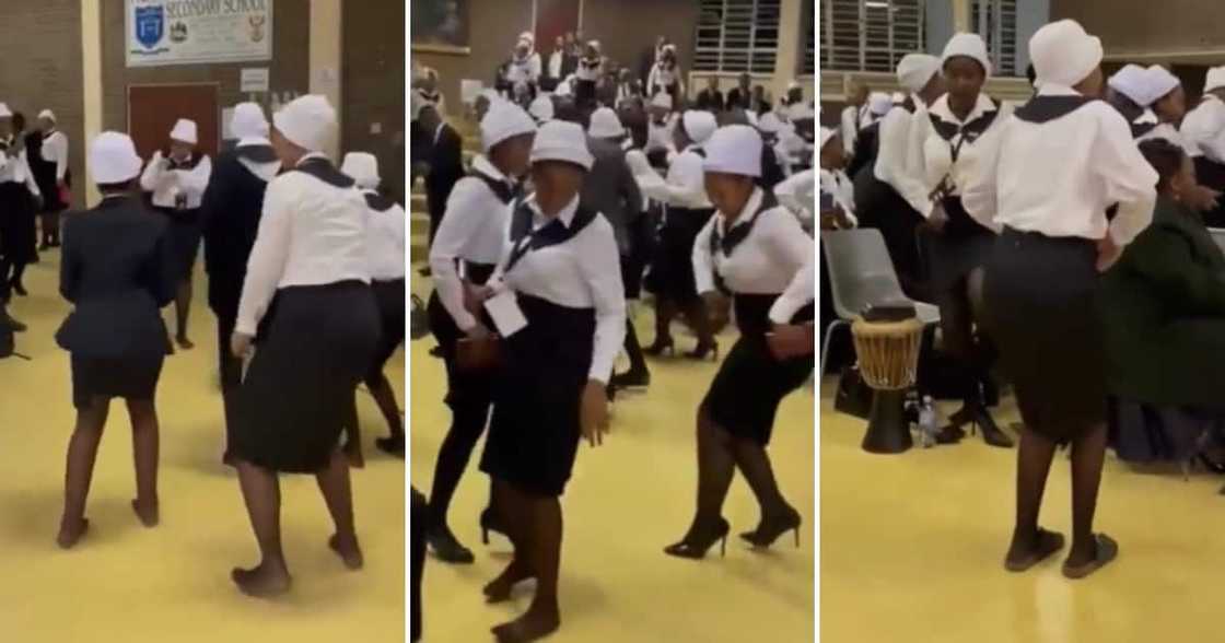 Young women dancing in church