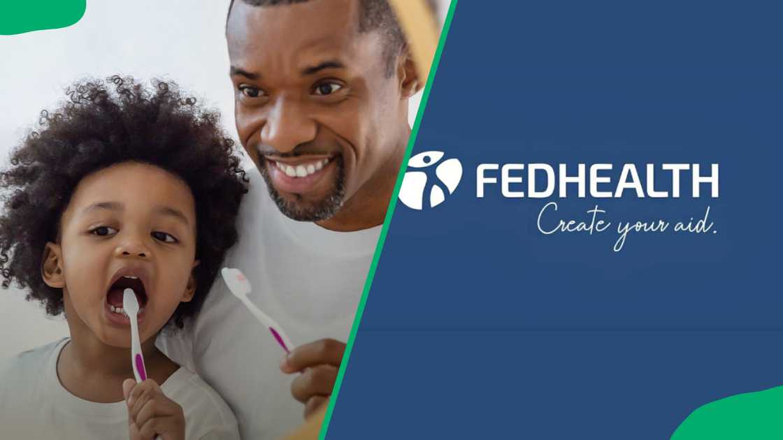 A father and his child brushing their teeth. The Fedhealth logo. A father and his child brushing their teeth. The Fedhealth logo.